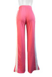 Casual Stripe Lace Up Patchwork Loose High Waist Wide Leg Patchwork Bottoms