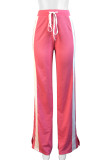Casual Stripe Lace Up Patchwork Loose High Waist Wide Leg Patchwork Bottoms