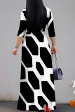 Elegant Geometric Print Lace Up V Neck Printed Dresses