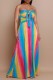 Sexy Casual Irregular Printed Backless Belted Strapless Long Dresses