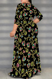 Elegant Floral Print Lace Up Slit V Neck Printed Plus Size Dresses