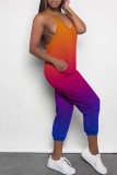 Casual Gradient Print Backless Spaghetti Strap Regular Jumpsuits