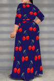 Elegant Floral Print Lace Up Slit V Neck Printed Plus Size Dresses