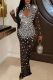 Sexy Patchwork Hot Drilling See-Through Half A Turtleneck Long Dresses