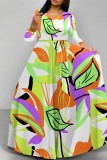 Casual Leaf Print Basic O Neck Long Dresses