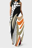 Casual Geometric Print Leopard Print Pocket Contrast O Neck Printed Dresses