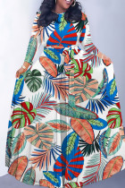 Casual Leaf Print Basic O Neck Long Dresses