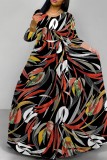 Casual Leaf Print Basic O Neck Long Dresses