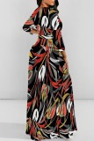 Casual Leaf Print Basic O Neck Long Dresses