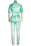 Casual Print Buckle Patchwork Turndown Collar Half Sleeve Two Pieces