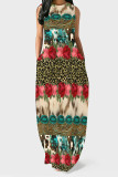 Casual Geometric Print Leopard Print Pocket Contrast O Neck Printed Dresses