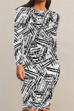 Striped Print Contrast O Neck Printed Dresses