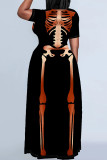 Casual Print Basic O Neck Long Plus Size Dresses