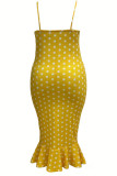 Sexy Polka Dot Patchwork Backless Spaghetti Strap Sling Plus Size Dresses