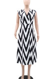 Elegant Stripe Patchwork V Neck A Line Dresses