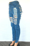Sexy Solid Color Ripped Buttons Zipper High Waist Skinny Denim Jeans