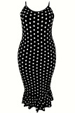 Sexy Polka Dot Patchwork Backless Spaghetti Strap Sling Plus Size Dresses