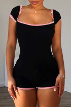 Sexy Solid Color Patchwork Backless Square Neck Skinny Rompers