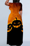 Casual Print Basic O Neck Long Plus Size Dresses