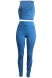 Casual Solid Color Hollow Out U Neck Sleeveless Two Pieces
