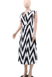 Elegant Stripe Patchwork V Neck A Line Dresses