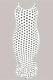 Sexy Polka Dot Patchwork Backless Spaghetti Strap Sling Plus Size Dresses