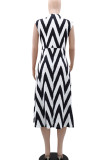 Elegant Stripe Patchwork V Neck A Line Dresses