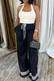 Casual Striped Print Basic Regular High Waist Conventional Positioning Print Trousers