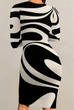 Striped Print Contrast O Neck Printed Dresses