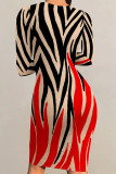 Striped Print Contrast O Neck Printed Dresses