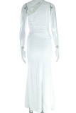 Sexy Solid Color Hollow Out Patchwork Backless Oblique Collar Sleeveless Two Pieces