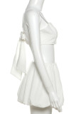 Sexy Solid Color Patchwork Backless Spaghetti Strap Sleeveless Two Pieces