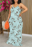 Sexy Floral Print Contrast V Neck Printed Dresses
