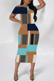 Casual Geometric Print Graffiti Print Contrast O Neck One Step Skirt Short Sleeve Dress
