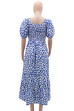 Elegant Print Patchwork Square Neck A Line Dresses