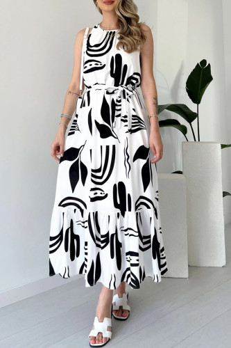 Elegant Print Patchwork O Neck Long Dresses