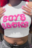 Sexy Letters Patchwork O Neck Tops
