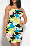 Sexy Camouflage Print Contrast Strapless Printed Dresses