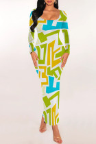 Casual Geometric Print Snakeskin Print Contrast O Neck One Step Skirt Dresses