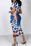 Casual Geometric Print Graffiti Print Contrast O Neck One Step Skirt Short Sleeve Dress
