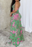 Elegant Print Patchwork Backless Strap Design Spaghetti Strap Sling Dresses