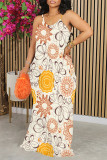Sexy Floral Print Contrast V Neck Printed Dresses