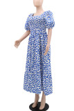 Elegant Print Patchwork Square Neck A Line Dresses