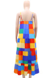 Sexy Colorblock Patchwork Backless Contrast Spaghetti Strap Sling Dresses