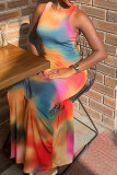 Elegant Print Patchwork O Neck Long Dresses