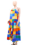Sexy Colorblock Patchwork Backless Contrast Spaghetti Strap Sling Dresses