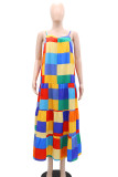 Sexy Colorblock Patchwork Backless Contrast Spaghetti Strap Sling Dresses