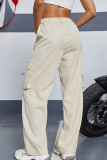 Casual Solid Color Pocket Buttons Patchwork Zipper Mid Waist Straight Patchwork Bottoms