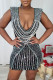 Sexy Patchwork Hot Drilling Backless Deep V Neck Wrapped Skirt Dresses