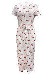 Sexy Print Patchwork High Slit Strap Design O Neck Wrapped Skirt Dresses